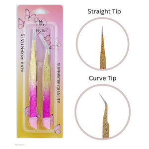 Tweezers Glitter Pink & Gold - 2PK - HYBA BEAUTY