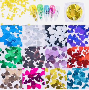 SHINE- SEQUIN GLITTER CHROME Mix Sizes Hearts - 12 Colors Set