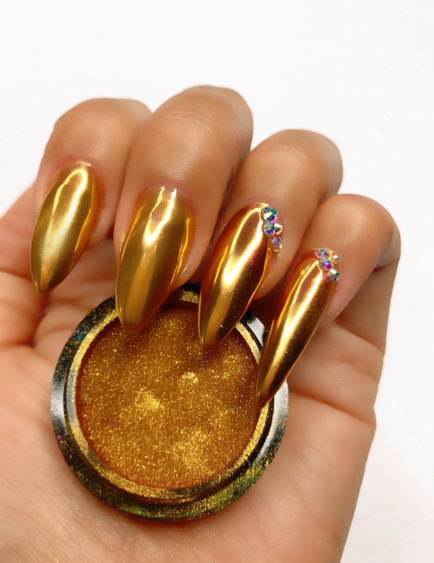 Gold Chrome Pigment, Gold Chrome Nail Powder for Professionals