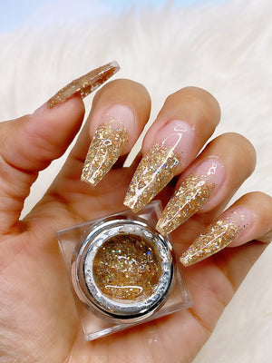 Champagne Kisses | Clear Jelly Gold Glitter Rhinestone Nails