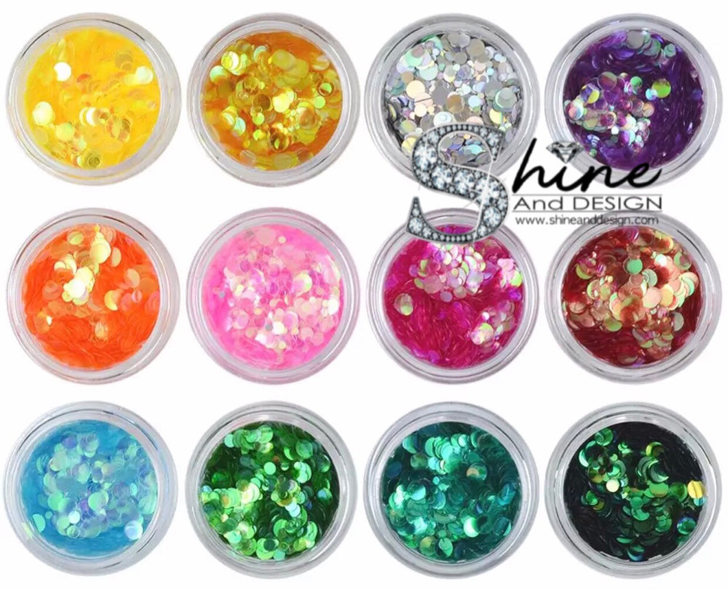 SHINE-  SEQUIN GLITTER HALO-Transparent Mermaid Flakes- 12 Colors Set