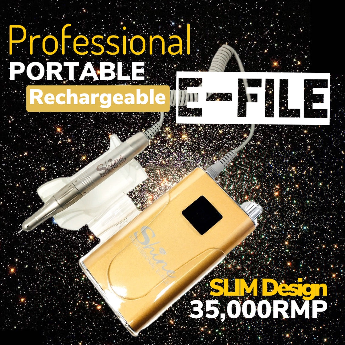 SHINE- Professional E-File Drill -Cordless- Rechargeable- 35,000RPM
