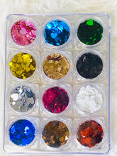 Load image into Gallery viewer, SHINE- SEQUIN GLITTER CHROME Mix Sizes Hearts - 12 Colors Set